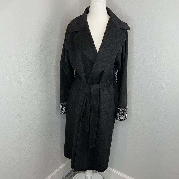 Valentino Virgin Wool Long Coat With Embellished Cuffs Size 4 - Picture 14 of 14